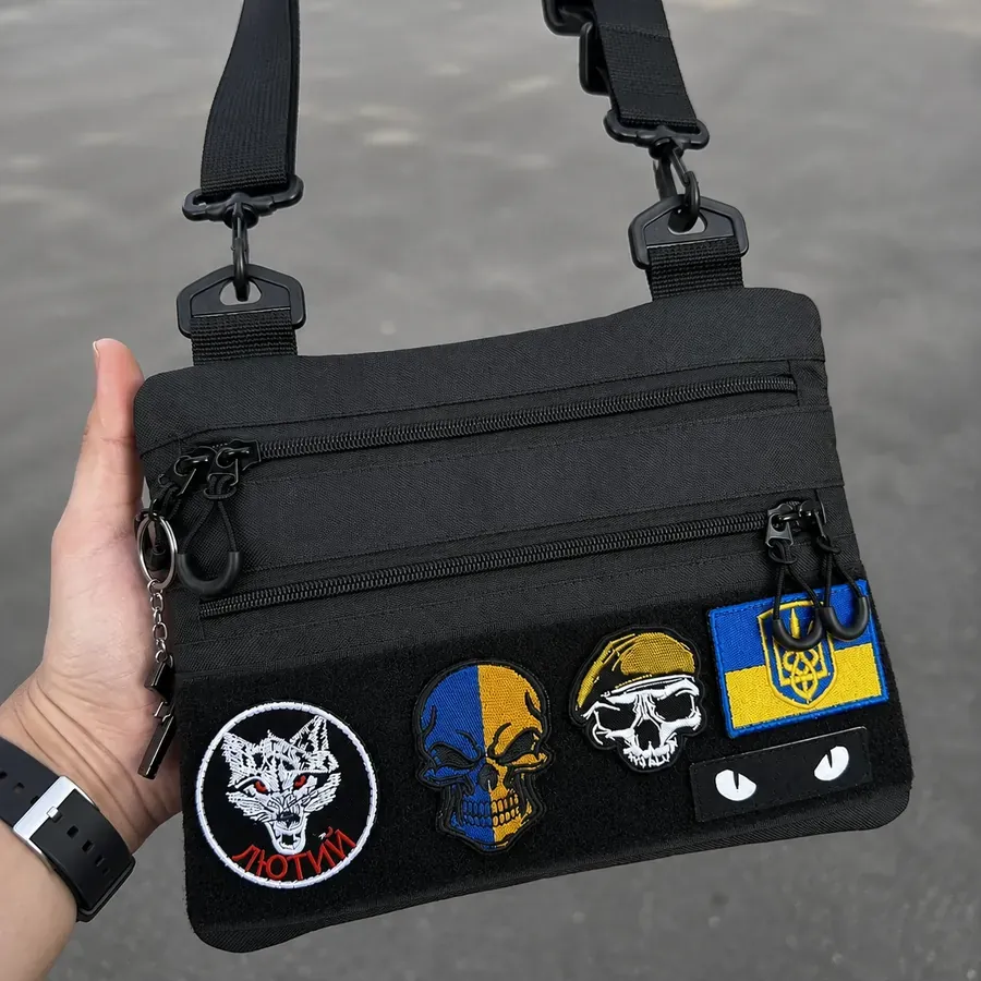 Тактична сумка через плече з кордури 30×24 см, чорний