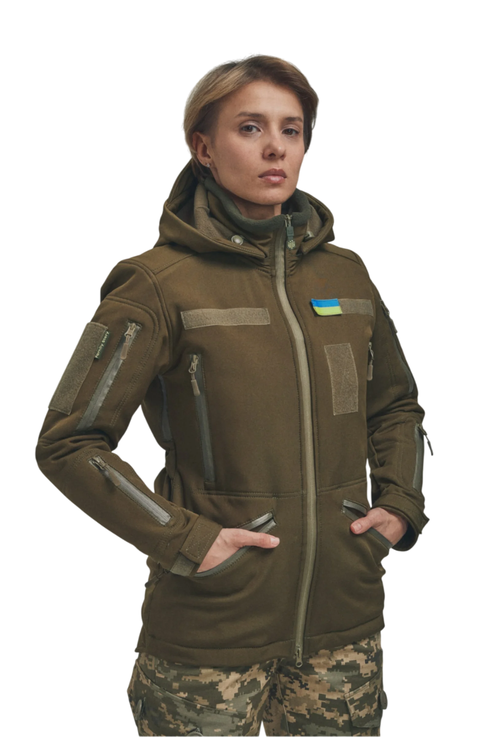 Зимова утеплена жіноча FS куртка-трансформер Soft Shell 2в1, хакі