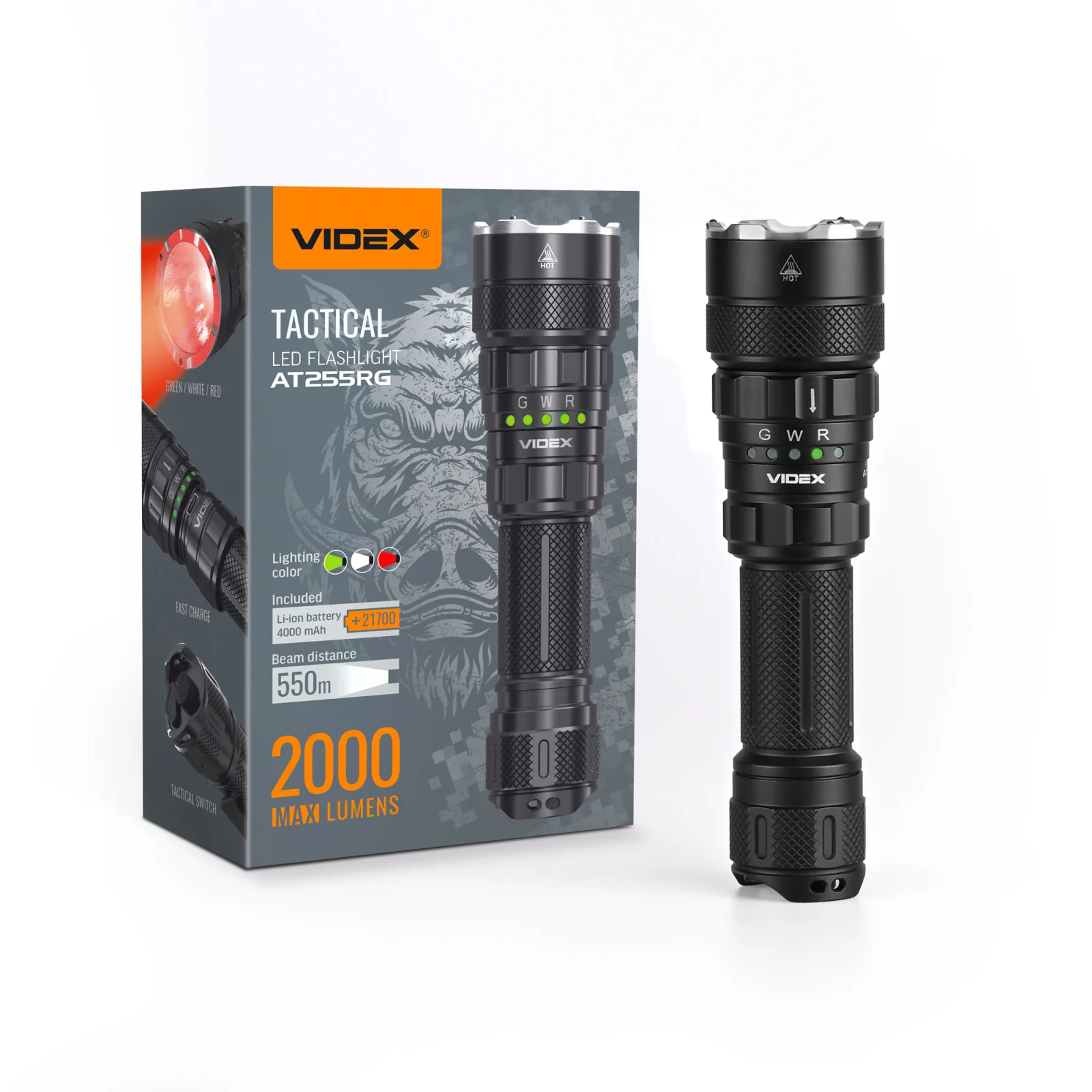 Тактичний світлодіодний ліхтарик VIDEX VLF-AT255RG 2000Lm 5000K